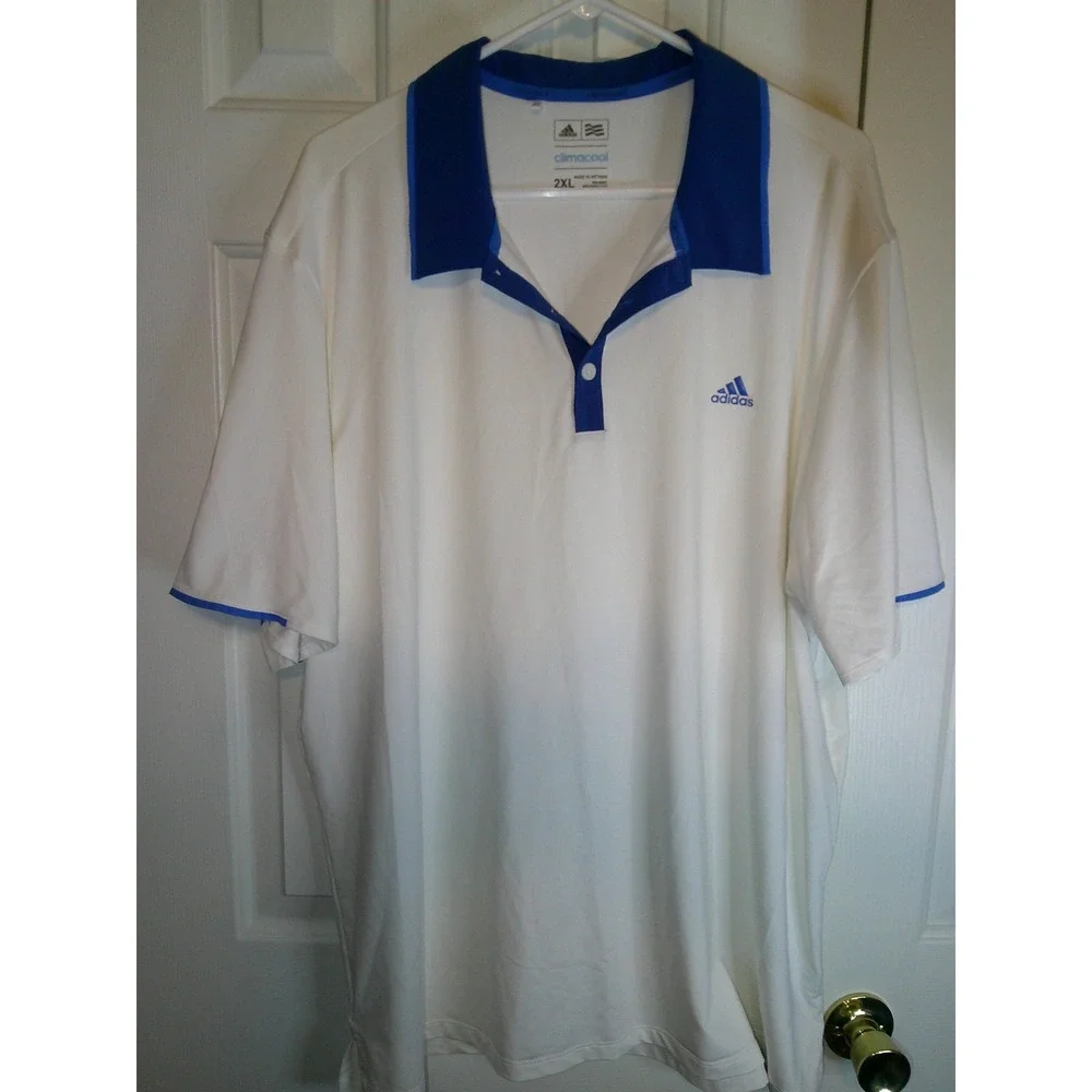 Adidas Golf Polo Shirt ClimaCool Athletic Training‎ White Blue 2XL